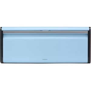 Brabantia Rectangular Fall Front Bread Box | Brilliant Steel | Large Metal Front Opening Bread Store for Kitchen Countertop | Flat Top for Extra Storage, Magnet Closing Lid | Fits 2 Loaves(Dreamy Blue)