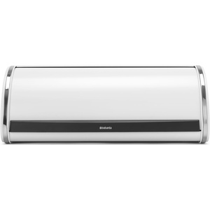 Brabantia Roll Top Bread Box | Large | Brilliant Steel | Metal Front Opening Bread Store for Kitchen Countertop | Partly Flat Top for Extra Storage, Magnet Closing Lid | Fits 2 Loaves(White)