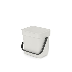Brabantia Sort & Go Kitchen Countertop Food Scraps Compost Bin | XS / 0.8 Gal / 3L | Light Gray | Removable Stay-Open Lid, Carry Handle, Easy-Clean Recycling Box | Wall Bracket Sold Separately(Light Gray)