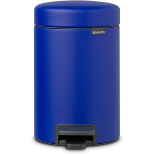 Brabantia Step-On Small Trash Can | Brilliant Steel | 3.2 Gallon / 12L | Bathroom, Bedroom, Office Trash Can, Light Pedal Opening, Handle & Removable Inner Bucket | 9.9 x 13.3 x 16.2 | + Trash Bags(Mineral Powerful Blue)