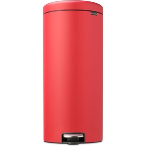 Brabantia Step-On Small Trash Can | Brilliant Steel | 3.2 Gallon / 12L | Bathroom, Bedroom, Office Trash Can, Light Pedal Opening, Handle & Removable Inner Bucket | 9.9 x 13.3 x 16.2 | + Trash Bags(Mineral Red)