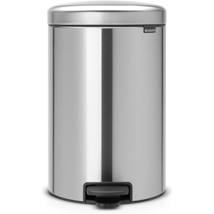 Brabantia Step-On Small Trash Can | Brilliant Steel | 3.2 Gallon / 12L | Bathroom, Bedroom, Office Trash Can, Light Pedal Opening, Handle & Removable Inner Bucket | 9.9 x 13.3 x 16.2 | + Trash Bags(Matt Steel)