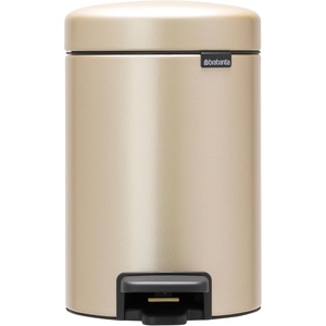 Brabantia Step-On Small Trash Can | Brilliant Steel | 3.2 Gallon / 12L | Bathroom, Bedroom, Office Trash Can, Light Pedal Opening, Handle & Removable Inner Bucket | 9.9 x 13.3 x 16.2 | + Trash Bags(Metallic Gold)