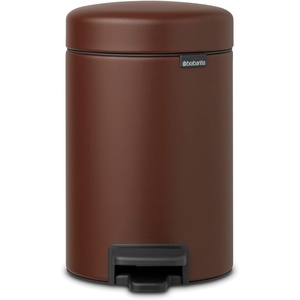Brabantia Step-On Small Trash Can | Brilliant Steel | 3.2 Gallon / 12L | Bathroom, Bedroom, Office Trash Can, Light Pedal Opening, Handle & Removable Inner Bucket | 9.9 x 13.3 x 16.2 | + Trash Bags(Mineral Cosy Brown)