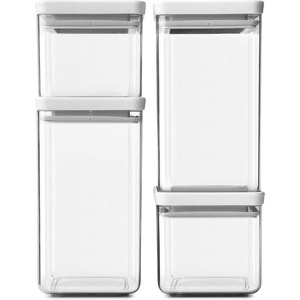 Brabantia Tasty+ 4pc Stackable Food Canisters Set (Light Gray) 2x 0.7qt & 2x 1.7qt BPA-Free Space-Saving Jars with Silicone Seal Lids for Freshness(Light Grey)