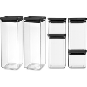 Brabantia Tasty+ 6pc Stackable Food Canisters Set (Dark Gray) 2 x 0.18, 0.4 & 0.66 Gal BPA-Free Space-Saving Jars with Silicone Seal Lids