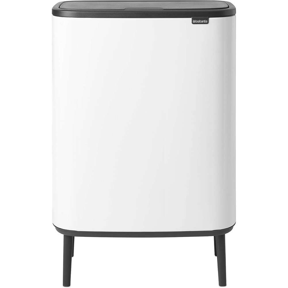 image:imageBrabantia Bo Hi Touch Top Kitchen Trash Can with Dual Compartments amp Raised Legs  White  2 x 8 Gal Inner Buckets  SoftClose Light Touch Opening StayOpen Lid   Trash BagsWhite