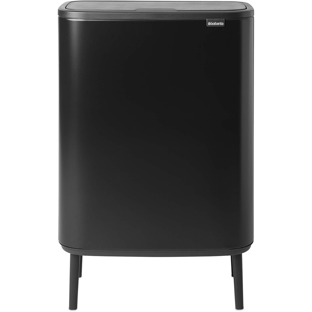 image:imageBrabantia Bo Hi Touch Top Kitchen Trash Can with Dual Compartments amp Raised Legs  White  2 x 8 Gal Inner Buckets  SoftClose Light Touch Opening StayOpen Lid   Trash BagsMatt Black