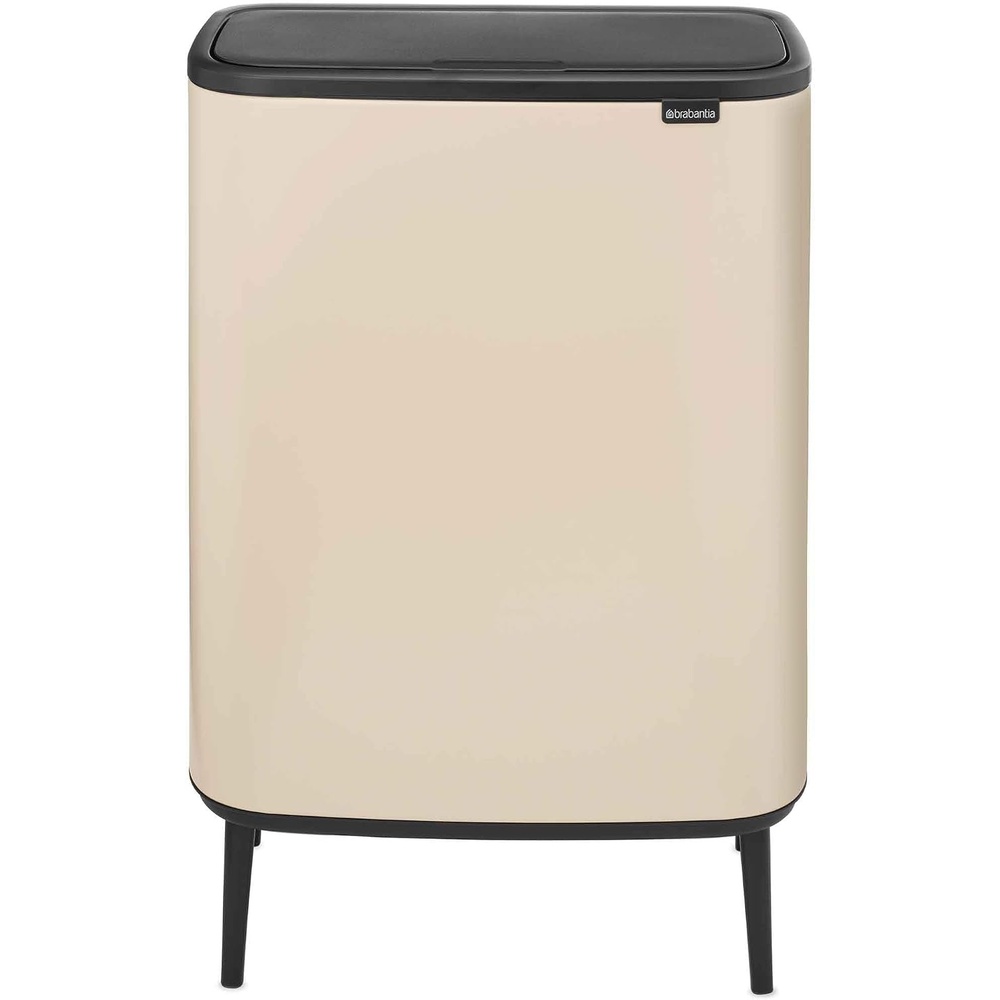 image:imageBrabantia Bo Hi Touch Top Kitchen Trash Can with Dual Compartments amp Raised Legs  White  2 x 8 Gal Inner Buckets  SoftClose Light Touch Opening StayOpen Lid   Trash BagsSoft Beige