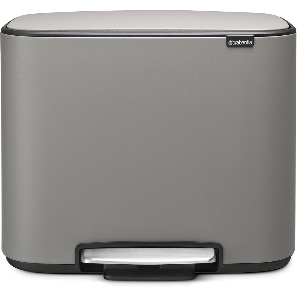 image:imageBrabantia Bo StepOn Kitchen Trash Can with Single Compartment  White  95 Gal Inner Bucket  SoftClose Garbage Can Light Pedal Operation StayOpen Lid  Fits Against Wall   Trash BagsMineral Concrete Gray