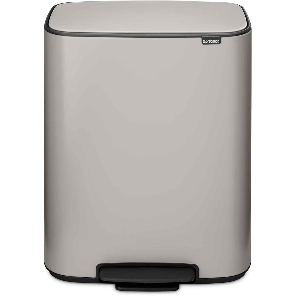 image:imageBrabantia Bo StepOn Kitchen Trash Can with Single Compartment  White  95 Gal Inner Bucket  SoftClose Garbage Can Light Pedal Operation StayOpen Lid  Fits Against Wall   Trash BagsSoft Gray