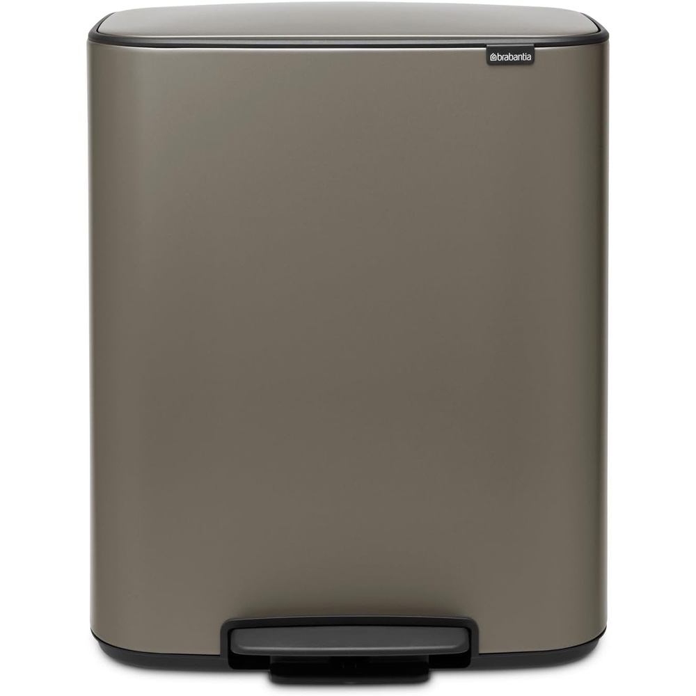 image:imageBrabantia Bo StepOn Kitchen Trash Can with Single Compartment  White  95 Gal Inner Bucket  SoftClose Garbage Can Light Pedal Operation StayOpen Lid  Fits Against Wall   Trash BagsPlatinum