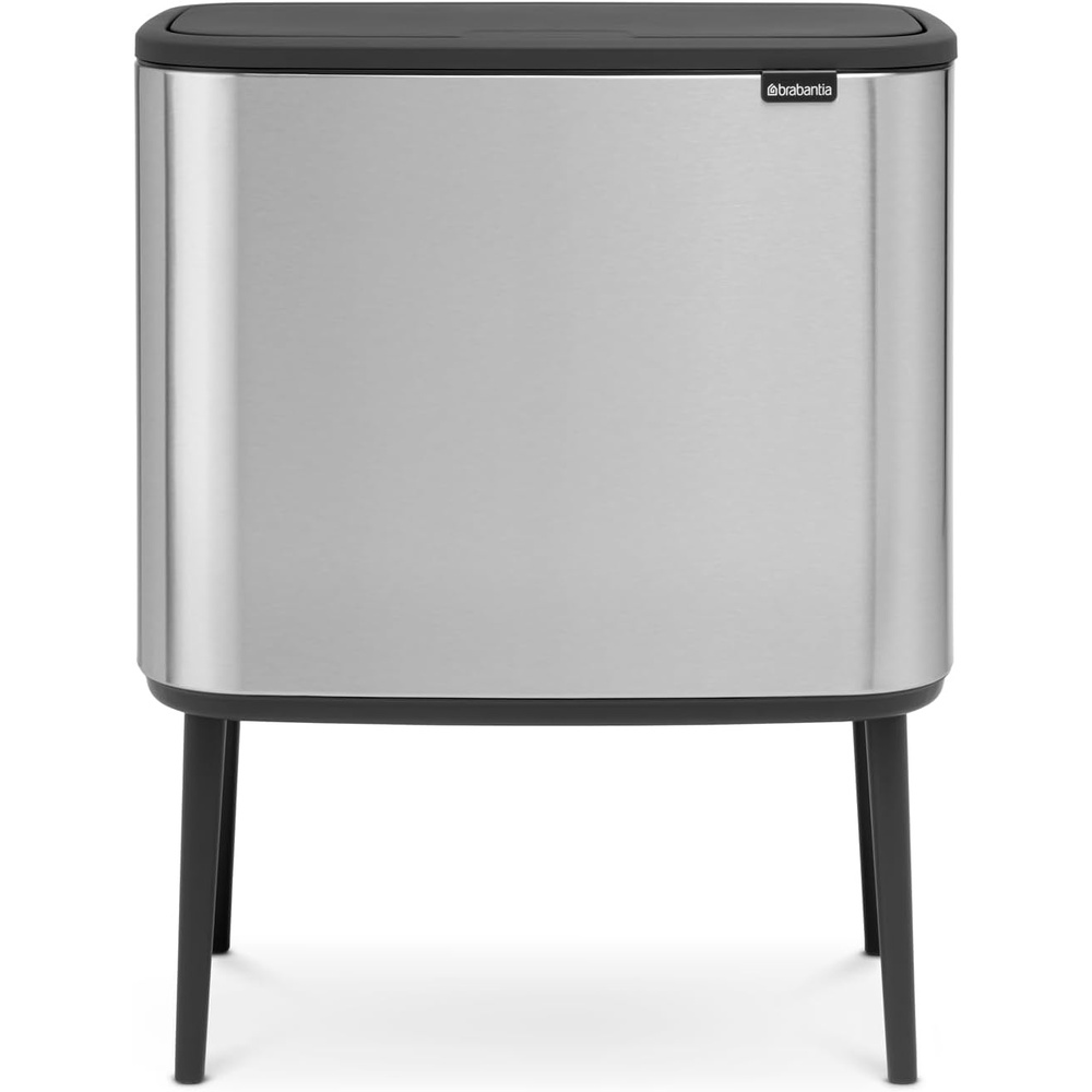 image:imageBrabantia Bo Touch Top Kitchen Trash Can with Single Compartment  Matt Steel FPP  16 Gal Inner Bucket  SoftClose Garbage Can Light Touch Opening StayOpen Lid  Fits Against Wall   Trash BagsMatt Steel FPP