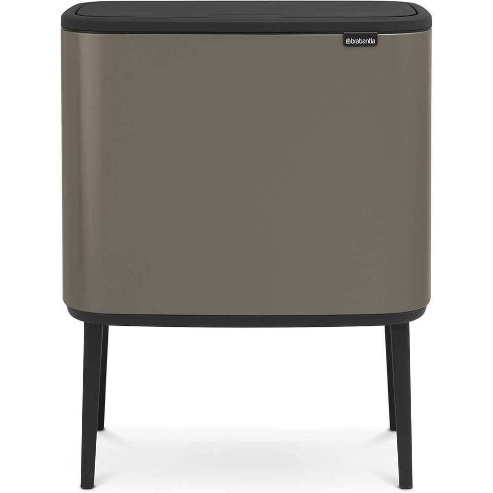 image:imageBrabantia Bo Touch Top Kitchen Trash Can with Single Compartment  Matt Steel FPP  16 Gal Inner Bucket  SoftClose Garbage Can Light Touch Opening StayOpen Lid  Fits Against Wall   Trash BagsPlatinum