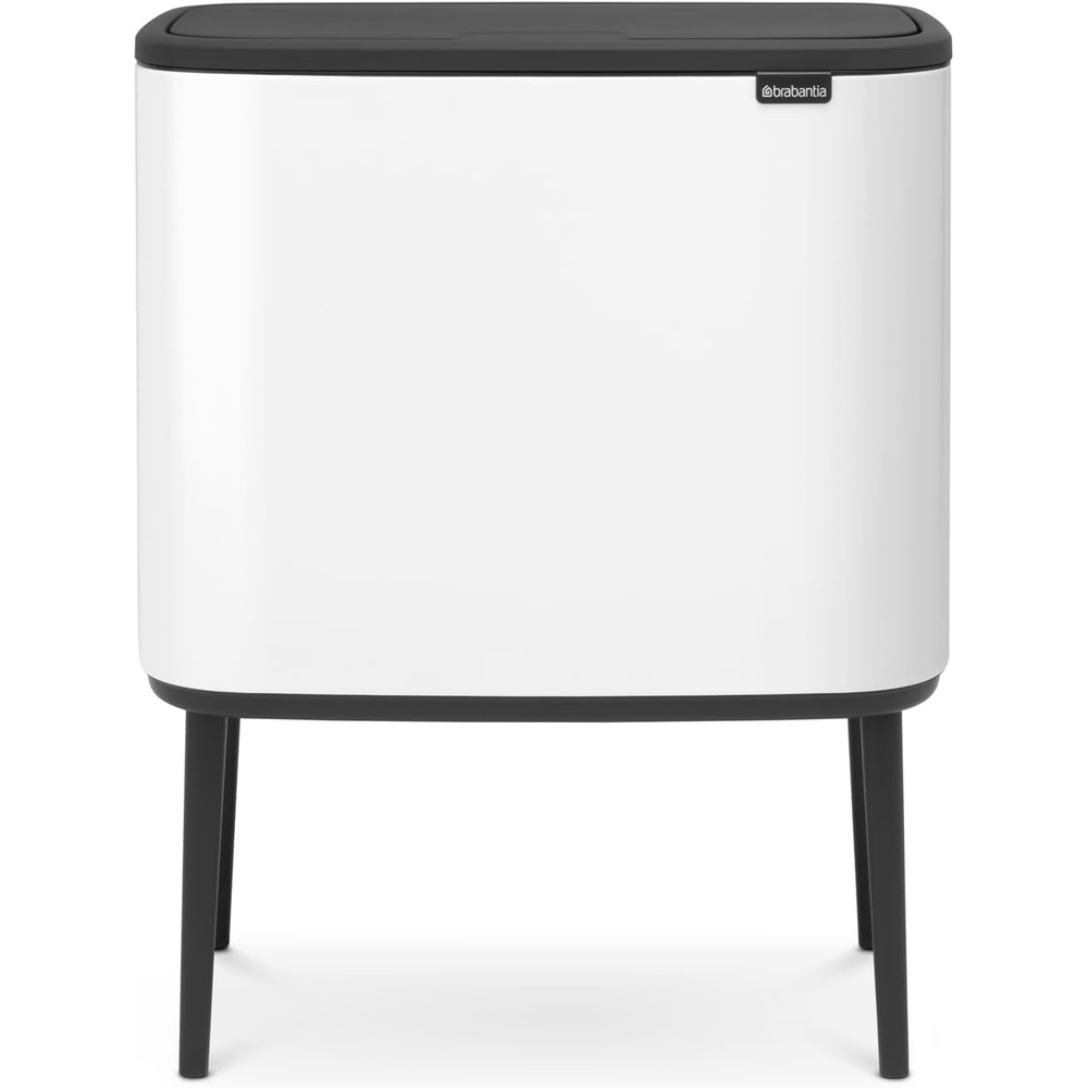 image:imageBrabantia Bo Touch Top Kitchen Trash Can with Single Compartment  Matt Steel FPP  16 Gal Inner Bucket  SoftClose Garbage Can Light Touch Opening StayOpen Lid  Fits Against Wall   Trash BagsWhite