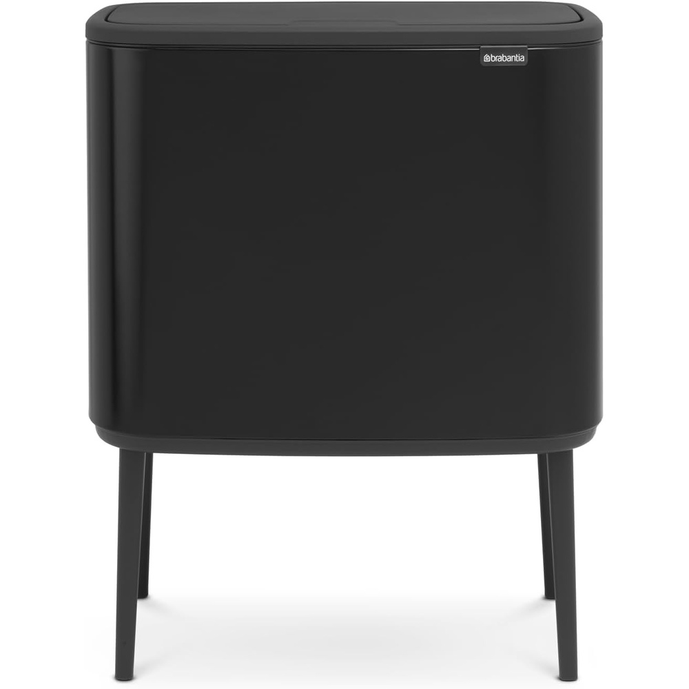 image:imageBrabantia Bo Touch Top Kitchen Trash Can with Single Compartment  Matt Steel FPP  16 Gal Inner Bucket  SoftClose Garbage Can Light Touch Opening StayOpen Lid  Fits Against Wall   Trash BagsMatt Black