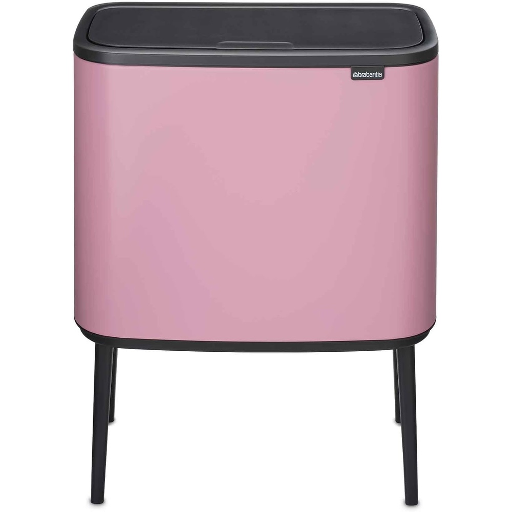 image:imageBrabantia Bo Touch Top Kitchen Trash Can with Single Compartment  Matt Steel FPP  16 Gal Inner Bucket  SoftClose Garbage Can Light Touch Opening StayOpen Lid  Fits Against Wall   Trash BagsLilac Pink