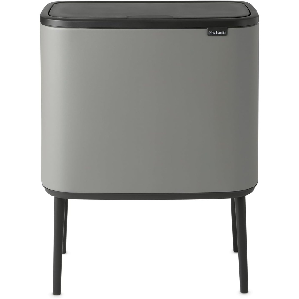 image:imageBrabantia Bo Touch Top Kitchen Trash Can with Single Compartment  Matt Steel FPP  16 Gal Inner Bucket  SoftClose Garbage Can Light Touch Opening StayOpen Lid  Fits Against Wall   Trash BagsMineral Concrete Gray