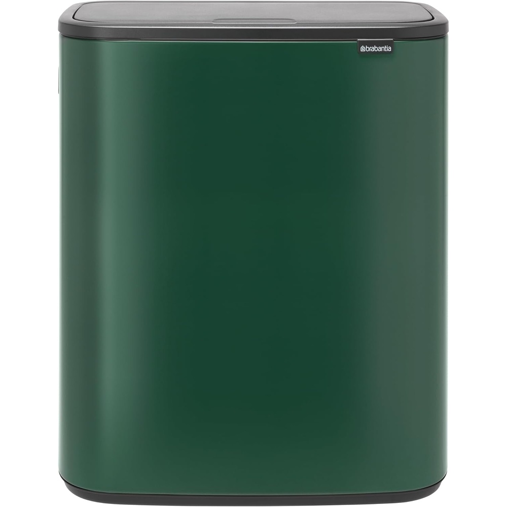 image:imageBrabantia Bo Touch Top Kitchen Trash Can with Single Compartment  Matt Steel FPP  16 Gal Inner Bucket  SoftClose Garbage Can Light Touch Opening StayOpen Lid  Fits Against Wall   Trash BagsPine Green