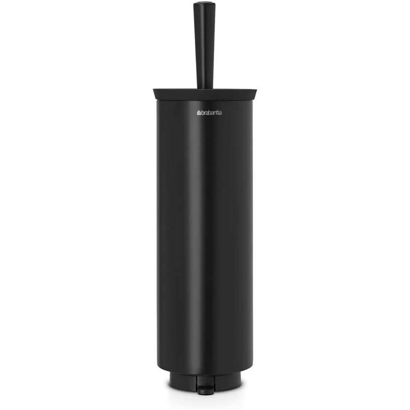 image:imageBrabantia Profile Toilet Brush and Holder Black FreestandingWallMounted Toilet Bowl Cleaner with Discreet Case Stand for BathroomBlack