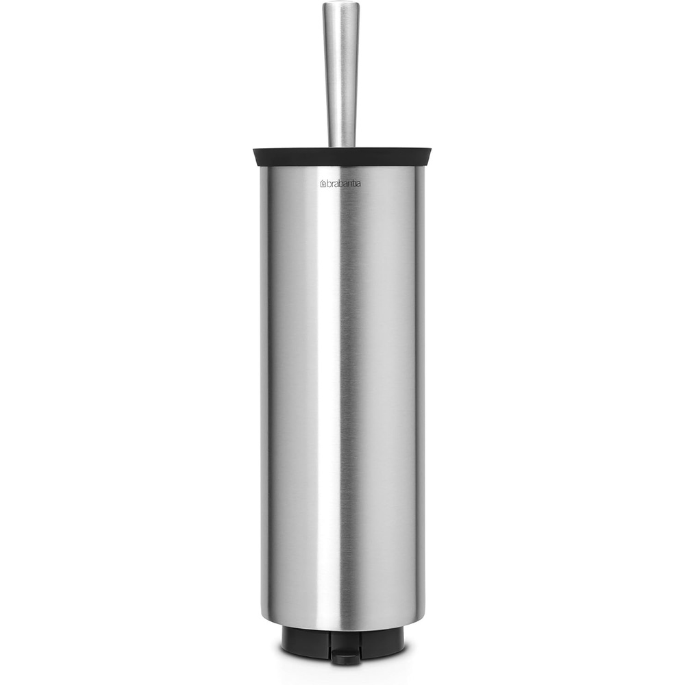 image:imageBrabantia Profile Toilet Brush and Holder Black FreestandingWallMounted Toilet Bowl Cleaner with Discreet Case Stand for BathroomMatt Steel