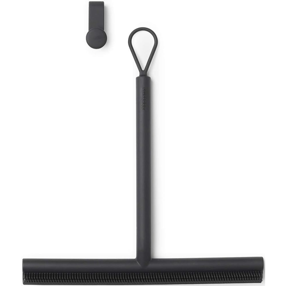 image:imageBrabantia Silicone Shower Squeegee with Hook Dark Gray Anti Streak Cleaning Wiper for Bathroom Glass Plastic Tile  Doublesided Brush amp Rim DesignDark Gray
