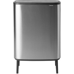Brabantia Bo Hi Touch Top Kitchen Trash Can with Dual Compartments & Raised Legs | White | 2 x 8 Gal Inner Buckets | Soft-Close, Light Touch Opening, Stay-Open Lid | + Trash Bags(Matt Steel FPP)