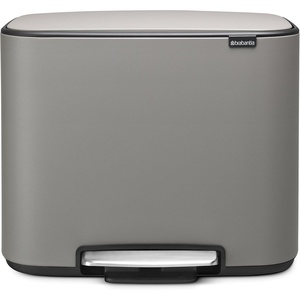 Brabantia Bo Step-On Kitchen Trash Can with Single Compartment | White | 9.5 Gal Inner Bucket | Soft-Close Garbage Can, Light Pedal Operation, Stay-Open Lid | Fits Against Wall | + Trash Bags(Mineral Concrete Gray)