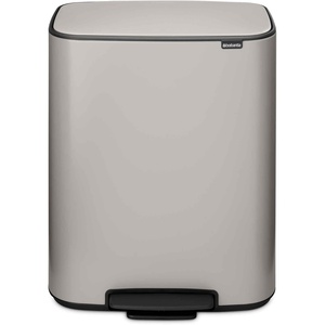 Brabantia Bo Step-On Kitchen Trash Can with Single Compartment | White | 9.5 Gal Inner Bucket | Soft-Close Garbage Can, Light Pedal Operation, Stay-Open Lid | Fits Against Wall | + Trash Bags(Soft Gray)