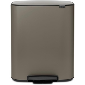 Brabantia Bo Step-On Kitchen Trash Can with Single Compartment | White | 9.5 Gal Inner Bucket | Soft-Close Garbage Can, Light Pedal Operation, Stay-Open Lid | Fits Against Wall | + Trash Bags(Platinum)