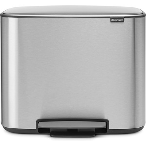 Brabantia Bo Step-On Kitchen Trash Can with Single Compartment | White | 9.5 Gal Inner Bucket | Soft-Close Garbage Can, Light Pedal Operation, Stay-Open Lid | Fits Against Wall | + Trash Bags(Matt Steel FPP)