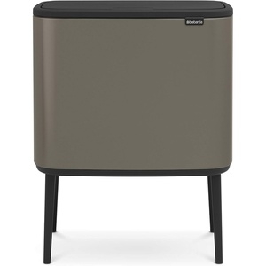 Brabantia Bo Touch Top Kitchen Trash Can with Single Compartment | Matt Steel FPP | 16 Gal Inner Bucket | Soft-Close Garbage Can, Light Touch Opening, Stay-Open Lid | Fits Against Wall | + Trash Bags(Platinum)