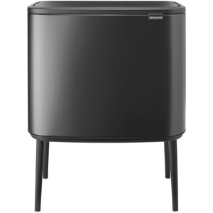 Brabantia Bo Touch Top Kitchen Trash Can with Single Compartment | Matt Steel FPP | 16 Gal Inner Bucket | Soft-Close Garbage Can, Light Touch Opening, Stay-Open Lid | Fits Against Wall | + Trash Bags(Confident Gray)