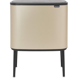 Brabantia Bo Touch Top Kitchen Trash Can with Single Compartment | Matt Steel FPP | 16 Gal Inner Bucket | Soft-Close Garbage Can, Light Touch Opening, Stay-Open Lid | Fits Against Wall | + Trash Bags(Metallic Gold)