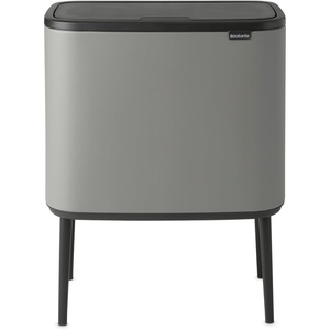 Brabantia Bo Touch Top Kitchen Trash Can with Single Compartment | Matt Steel FPP | 16 Gal Inner Bucket | Soft-Close Garbage Can, Light Touch Opening, Stay-Open Lid | Fits Against Wall | + Trash Bags(Mineral Concrete Gray)