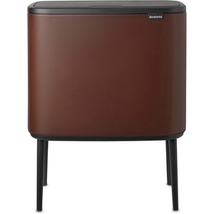 Brabantia Bo Touch Top Kitchen Trash Can with Single Compartment | Matt Steel FPP | 16 Gal Inner Bucket | Soft-Close Garbage Can, Light Touch Opening, Stay-Open Lid | Fits Against Wall | + Trash Bags(Mineral Cosy Brown)