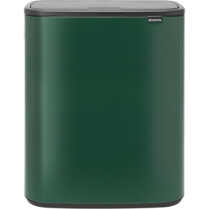Brabantia Bo Touch Top Kitchen Trash Can with Single Compartment | Matt Steel FPP | 16 Gal Inner Bucket | Soft-Close Garbage Can, Light Touch Opening, Stay-Open Lid | Fits Against Wall | + Trash Bags(Pine Green)