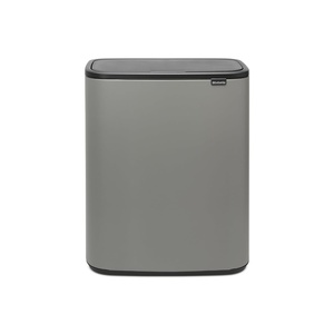 Brabantia Bo Touch Top Kitchen Trash Can with Single Compartment | Mineral Gray | 16 Gal Inner Bucket | Soft-Close Garbage Can, Light Touch Opening, Stay-Open Lid | Fits Against Wall | + Trash Bags