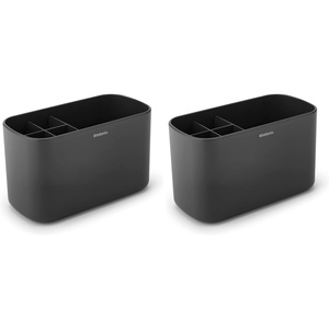 Brabantia ReNew Bathroom Caddy (Dark Grey) – Compartments for Toothbrushes, Toothpaste, Soap etc – Nonslip Base and Drainage Holes((Pack of 2))