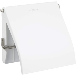 Brabantia Renew Toilet Roll Holder (Brilliant Steel) Left & Right Handed Use, Drill/No-Drill Install, Rust-Free Bathroom Paper Dispenser(White)