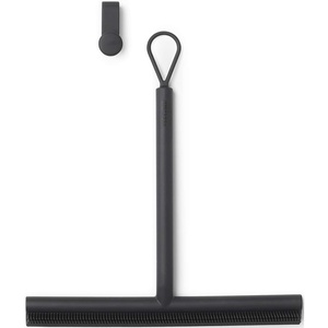 Brabantia Silicone Shower Squeegee with Hook (Dark Gray) Anti Streak Cleaning Wiper for Bathroom Glass, Plastic, Tile – Doublesided Brush & Rim Design(Dark Gray)