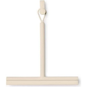 Brabantia Silicone Shower Squeegee with Hook (Dark Gray) Anti Streak Cleaning Wiper for Bathroom Glass, Plastic, Tile – Doublesided Brush & Rim Design(Soft Beige)