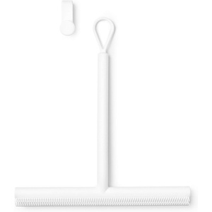 Brabantia Silicone Shower Squeegee with Hook (Dark Gray) Anti Streak Cleaning Wiper for Bathroom Glass, Plastic, Tile – Doublesided Brush & Rim Design(White)